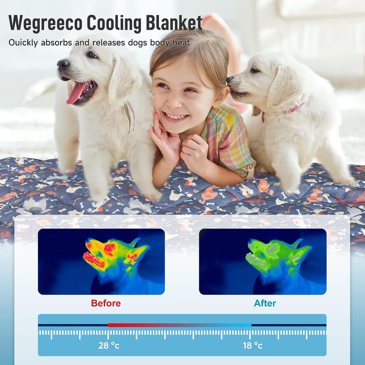 Wegreeco Pet Dog Cooling Mat, Outdoor Dog Cooling Pad, Lightweight Bed Cooling Blanket for Dogs and Cats,Small Medium Large Puppy Cool Pad for Dogs,Cute M