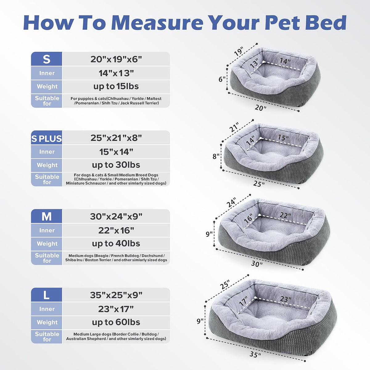 INVENHO Dog Bed for Small Dogs - Washable, Orthopedic, Calming & Warming - Durable Pet Bed with Anti-Slip Bottom (25"X21"X8")