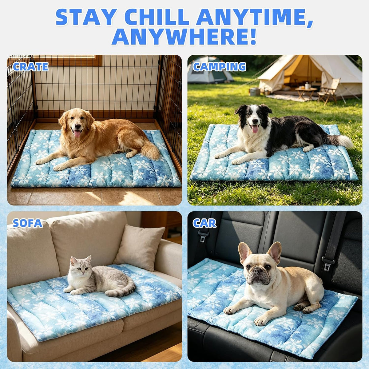 KOOLTAIL Dog Cooling Mat, Extra Thick Large Cooling Bed for Dogs and Cats Summer Indoor/Outdoor, 48"*28" Reversible Washable Pet Pad with Chill Cool Fiber, Non-Toxic Portable Blanket for Kennel, Blue