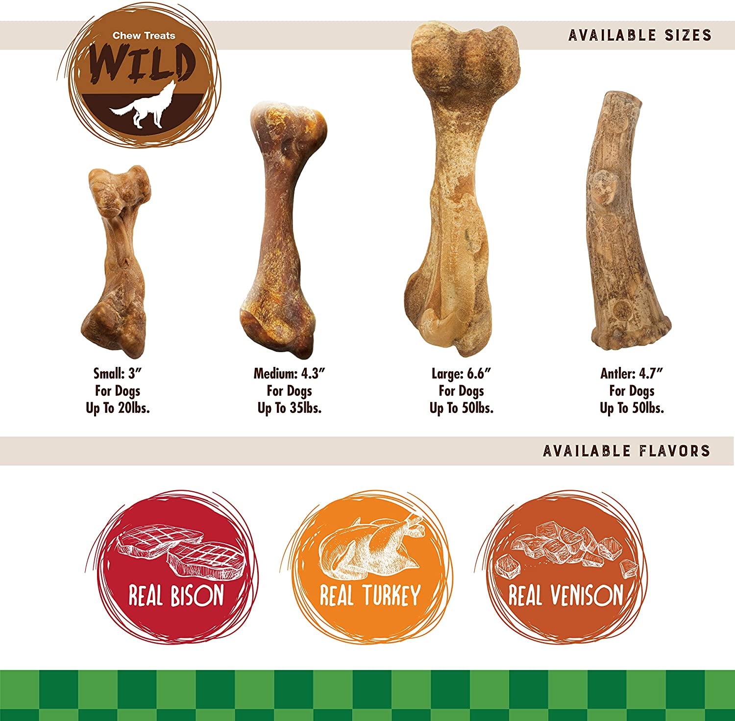 Nylabone Healthy Edibles WILD Natural Dog Chews, Long Lasting Bones for Dogs, Bison Flavor Dog Treats, Medium (2 Count)
