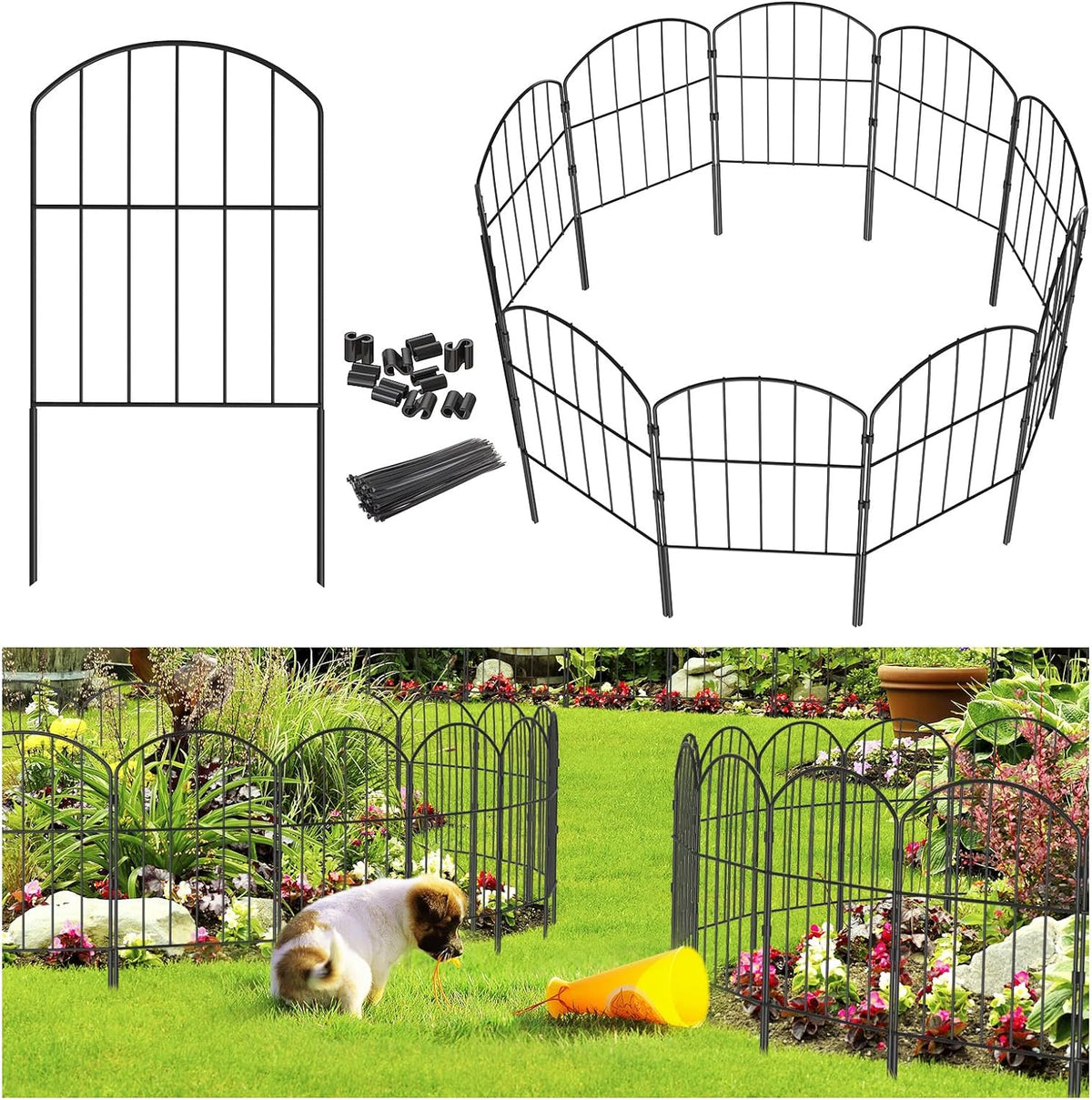 Goovilla Garden Fence, Total 10Ft(L) X 24In(H), 10 Pcs, Rustproof Metal