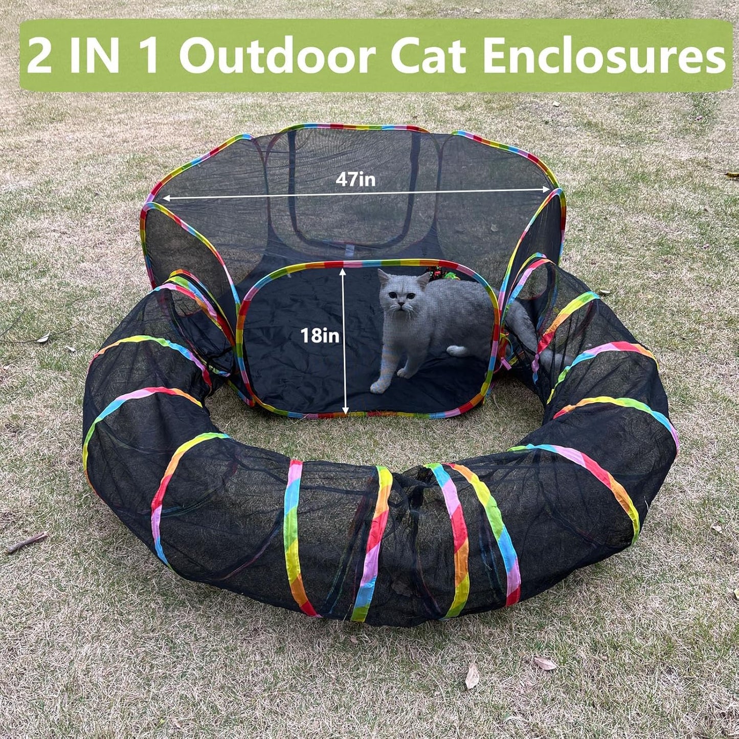Outdoor Cat Enclosures, Cat Playground Portable Catio Mesh Tent, outside Circle Playpen Tunnel for Kitty, Rabbit, Puppy and Small Animals