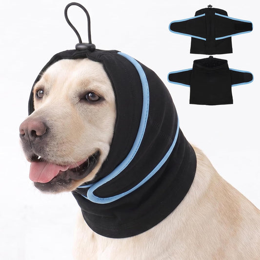 Dog Ear Cover for Anxiety Relief, Noise Cancelling Muffs for Fireworks Thunder, Quiet Ears for Dogs with Hook & Loop, Adjustable Soft No Shake Ear Wrap for Dogs Hematoma, Vet Visit, Black L