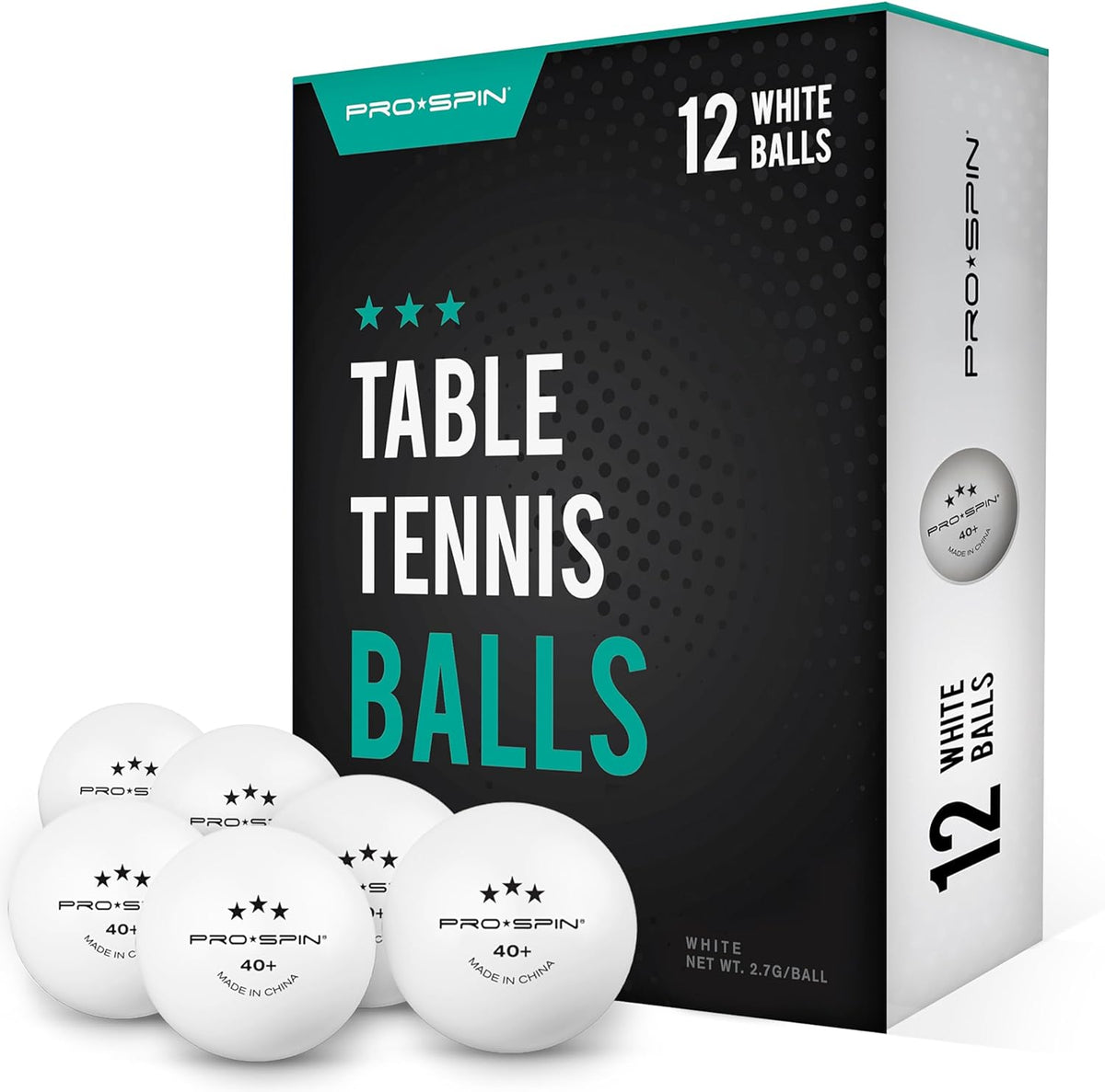 PRO-SPIN Ping Pong Balls - 3-Star Premium White Table Tennis Balls | High-Performance 40+ ABS Professional Quality