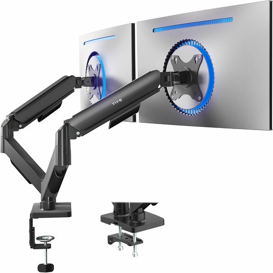 VIVO Dual Monitor Stand, Fully Adjustable Arms for 17 to 32 Inch Screens, Mechanical Articulating Desk Mount, Gaming and Office Setups, VESA 75X75, 100X100, Max 19.8 Lbs, Classic, Black, STAND-V002O