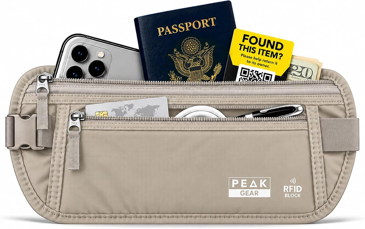 Peak Gear Travel Money Belt, 2 Global Recovery Decals, RFID Passport Holder