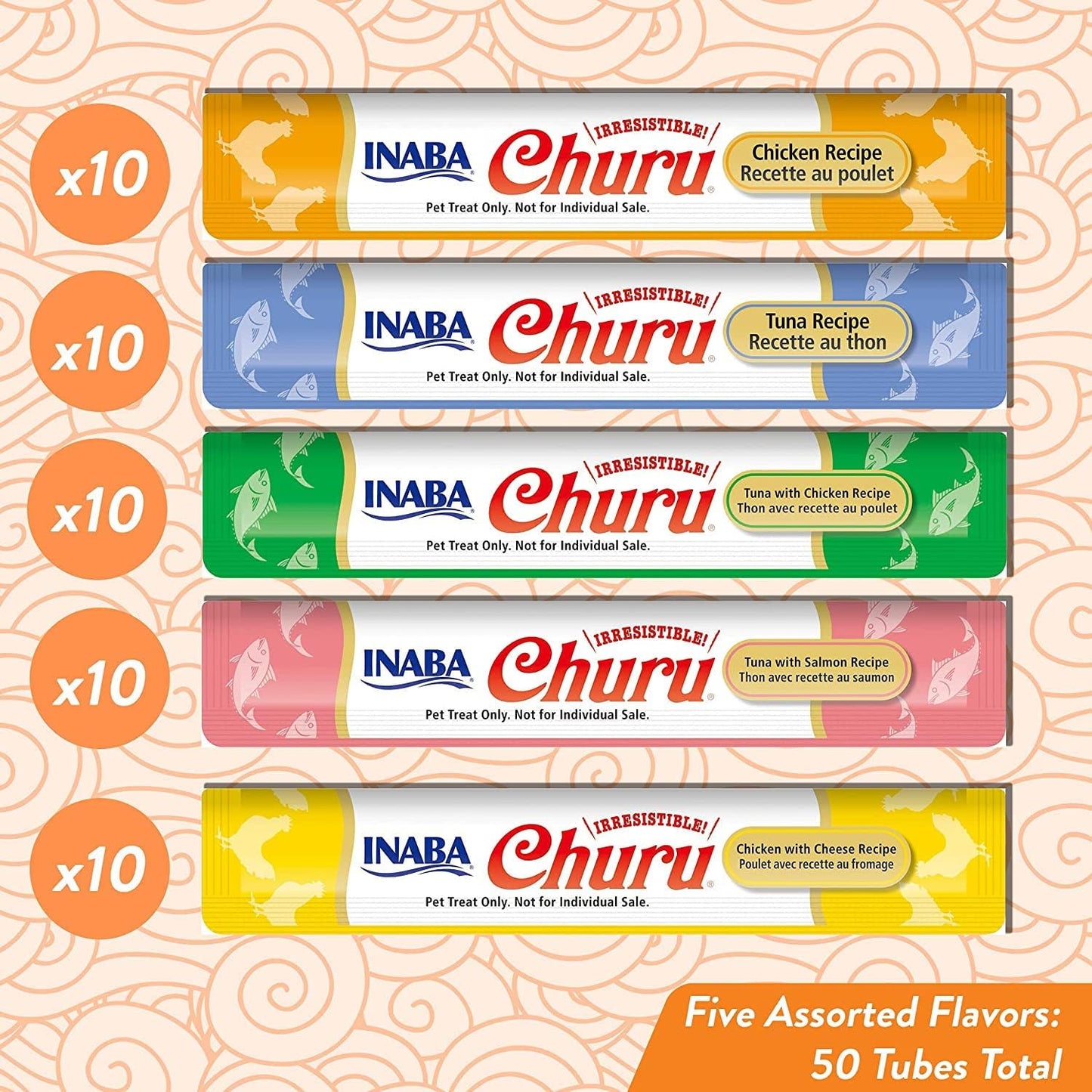 INABA Churu Cat Treats, Grain-Free, Creamy Purée Cat Treat/Topper, Tuna & Chicken Variety