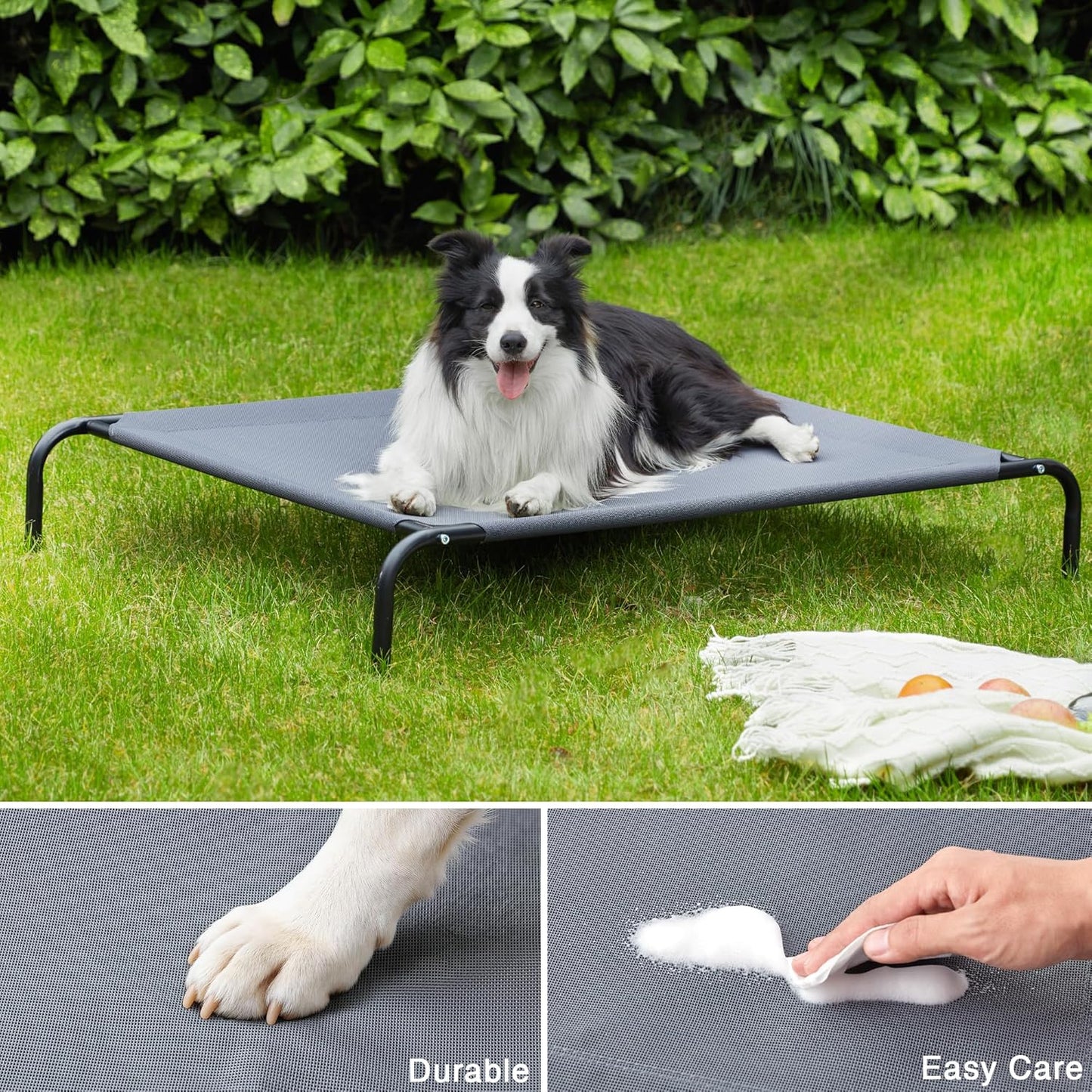 Love'S Cabin Elevated Cooling Dog Bed for Large Dogs, Portable Indoor & Outdoor Raised Pet Dog Cat Cot, Durable Summer Frame with Breathable Mesh, Grey, 48 Inches