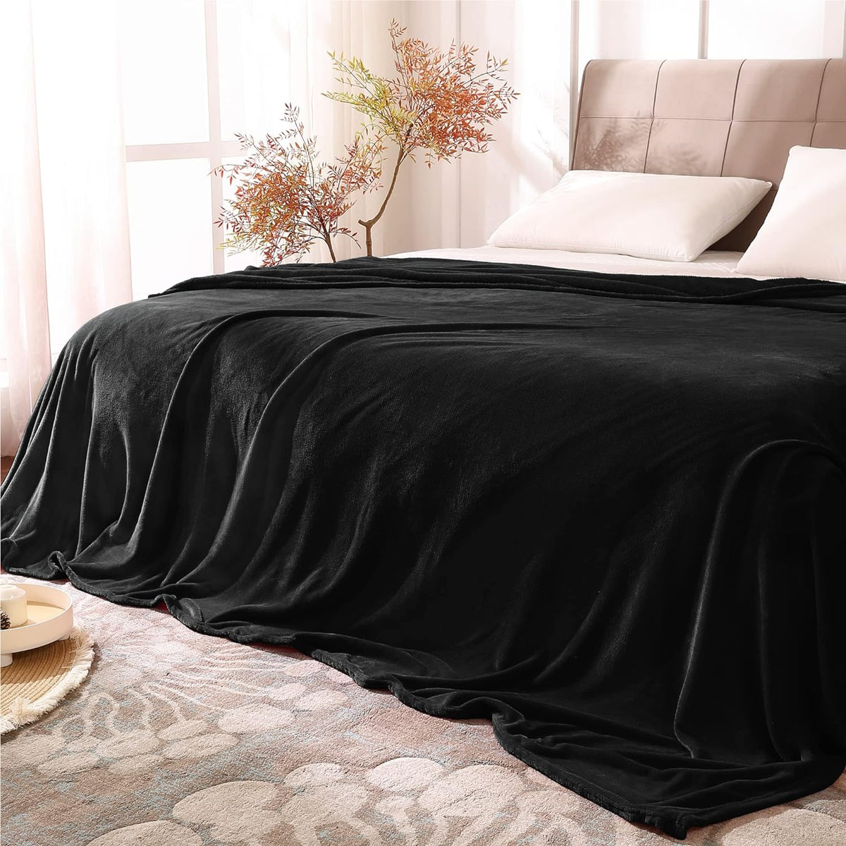 BEDELITE Fleece Blanket Soft Plush Queen Size Bed Blanket Black 90"X90"