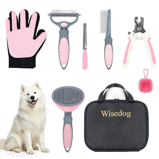 Wisedog 7-In-1 Dog Grooming Kit for Small Medium Dogs & Cats, Pink
