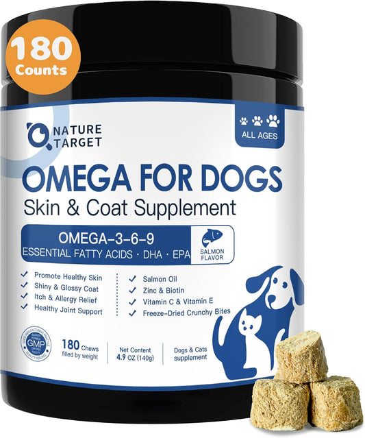 NATURE TARGET Omega 3 Salmon Oil for Dogs, Skin & Coat Health, 180 Count