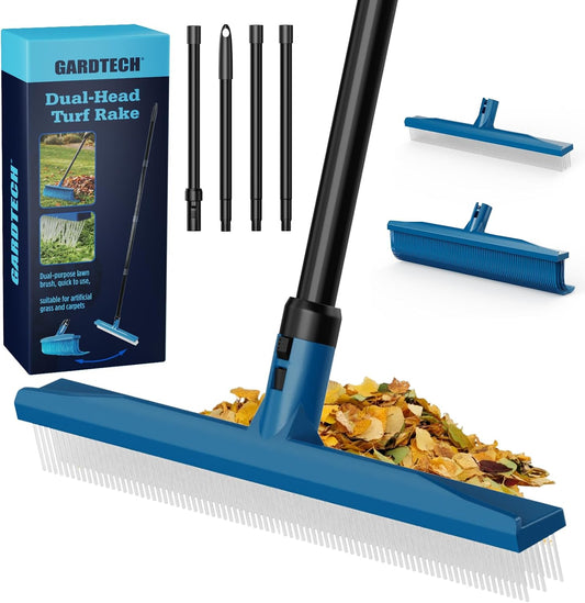 Gardtech 2-In-1 Artificial Turf Rake Brush for Grass Blue