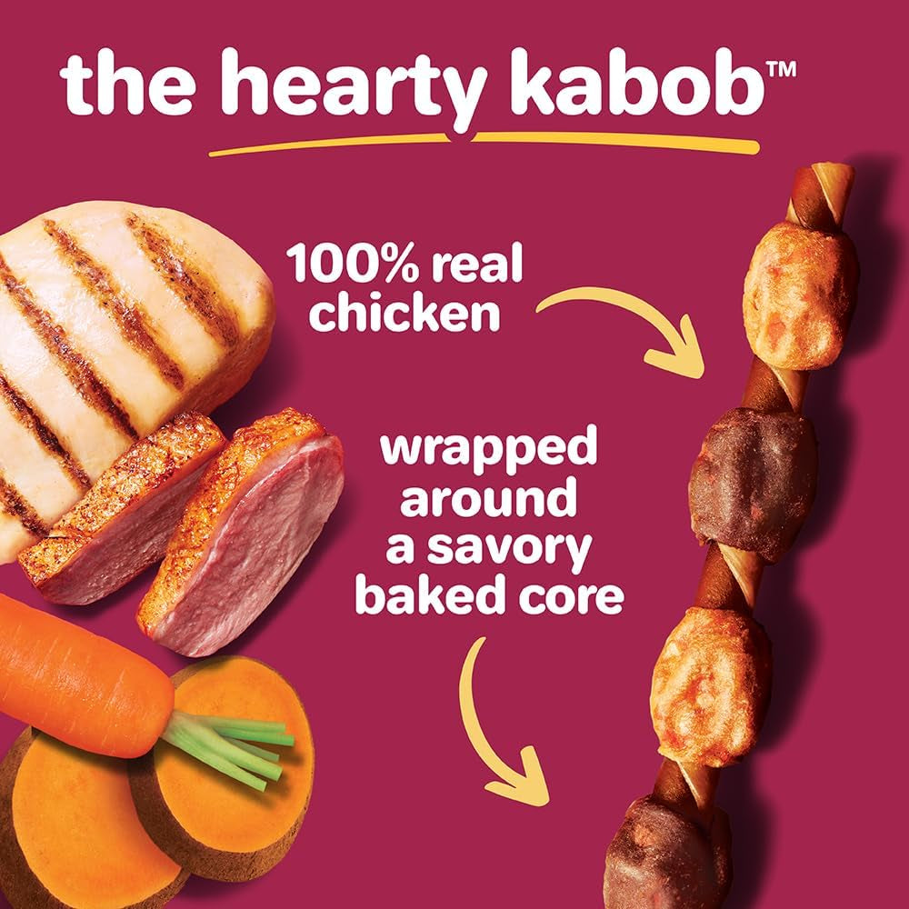 Hartz Oinkies Hearty Kabobs Rawhide‑Free Dog Treats, High‑Protein, Long‑Lasting Highly Digestible Chews Made with Real Chicken, Duck, Sweet Potato & Carrot, 18 Count