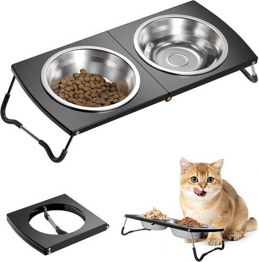 Elevated Cat Bowls with Foldable Stand and Feeder