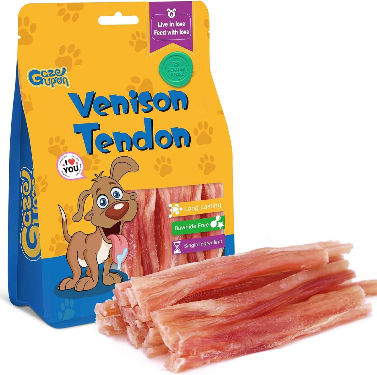 Gazeupon Venison Tendon Dog Treats,Dog Chews Long Lasting, Natural Snack for Dogs