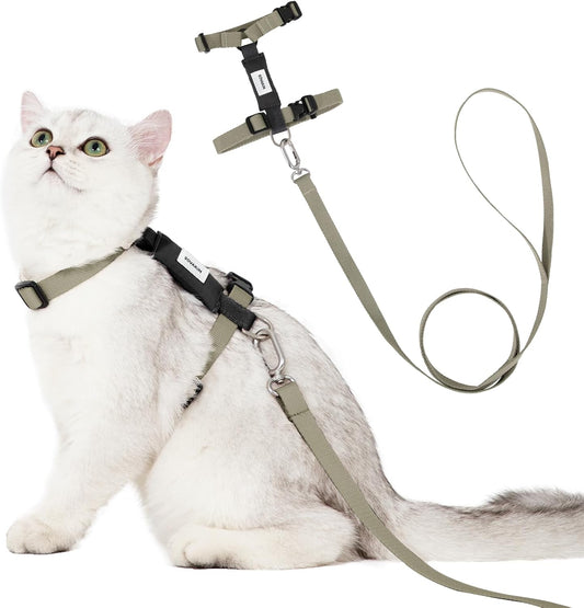 Cat Harness and Leash Set - Green Extra Lightweight Soft Kitten Harness Escape Proof, Adjustable Travel Pet Harness for Walking，Easy Control Comfortable Outdoor (Olive Green, One Size)