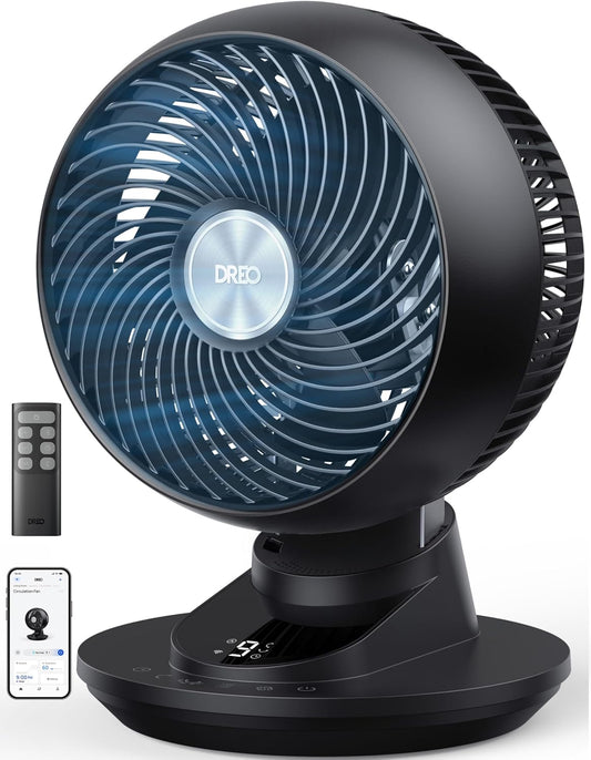 DREO Smart Fan for Bedroom, Powerful 85 Ft Airflow, 12 Inches, Desk Fans in 20Db Quiet, 90°+90° Oscillating Fans, App/Voice Control, 9 Speeds & 8/12H Timer for Home Office Dorm