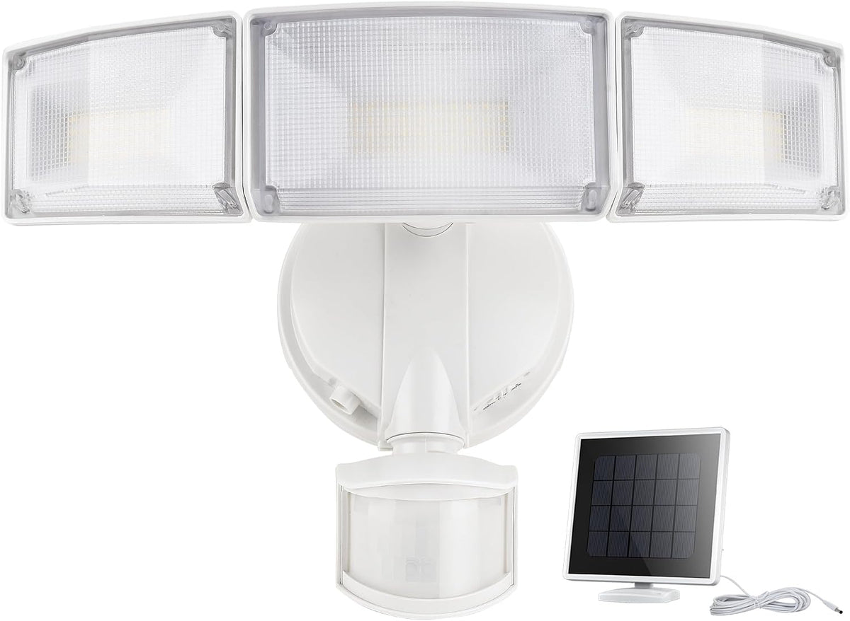 LUTEC 3000LM Solar LED Security Lights Motion Sensor Light Outdoor, 5000K Dimmable, IP65 Waterproof, 3 Adjustable Heads, Separate Solar Panel with 3 Modes Solar Flood Lights for Yard, Garage