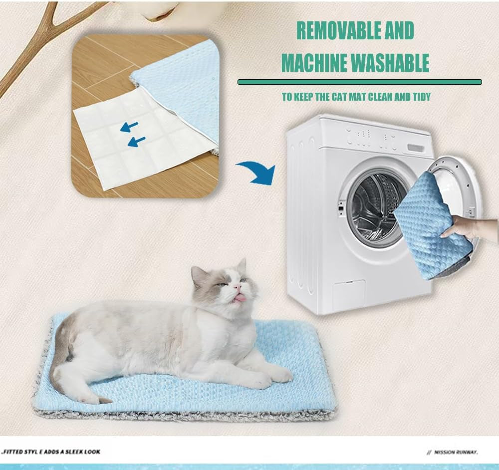 Two Uses'Cat Mat,Cooling&Self Warming Cat Mat.18 * 24In-Cooling Cat Pad.Hot/Cold Mat for Pets.Cats Self Heating Pad.Dogs and Cats with Ice Gel Bag,Temperature Lock Design,Machine Washable