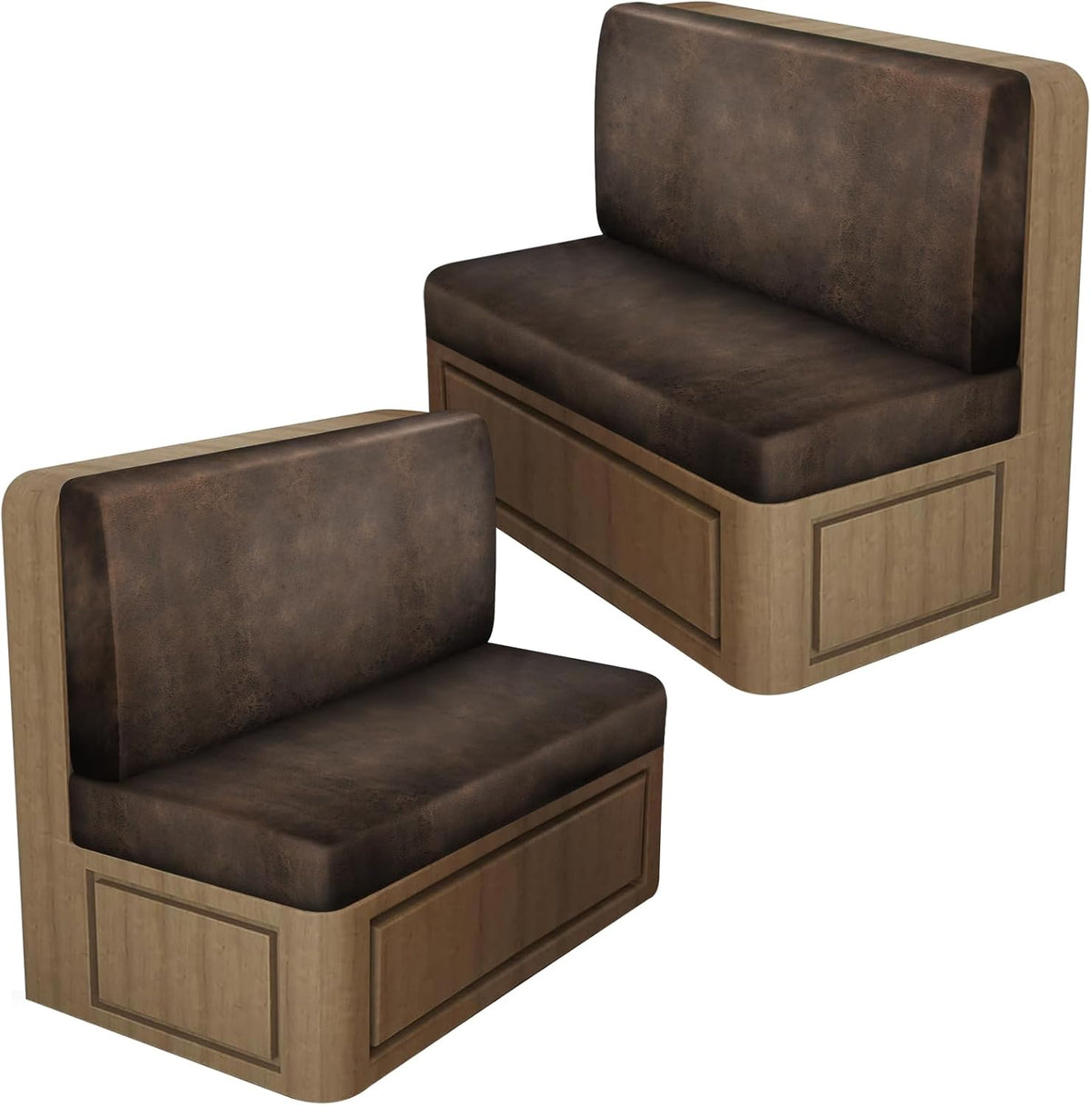 Leather Look RV Dinette Cushion Covers, Stretch Camper Cushion Slipcovers for Travel Trailer Couch RV Booth Seat, Replacement Camper Sofa Chair Protector (2 Backrest Cover & 2 Bench Cover,Brown)