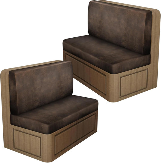 Leather Look RV Dinette Cushion Covers, Stretch Camper Cushion Slipcovers for Travel Trailer Couch RV Booth Seat, Replacement Camper Sofa Chair Protector (2 Backrest Cover & 2 Bench Cover,Brown)