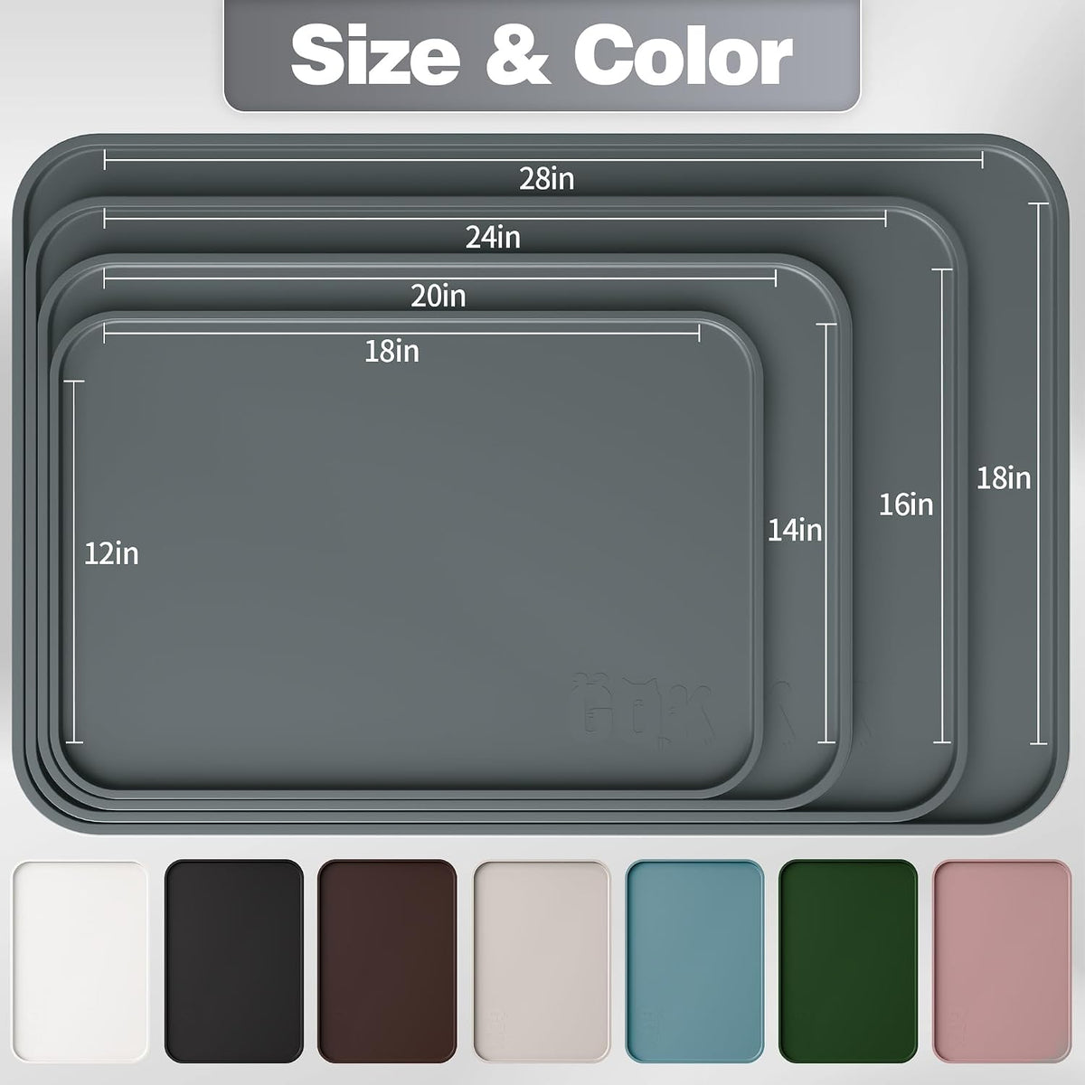 Silicone Dog Cat Food Mat Extra Thick Raised Edge, 18"X12" Gray