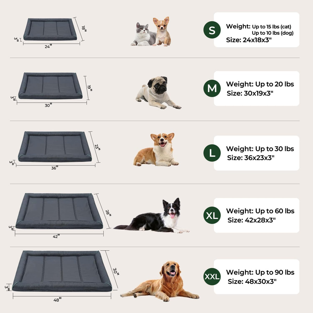 BALANCE Oxford Dog Bed for Small Dogs, Waterproof Dogs Crates Pad Outdoor Dog Crate Mat, Wipe Clean & Easy Rinse, 24 Inch