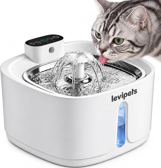 Rechargeable Cat Water Fountain, Levipets 3.2L/108 Oz Cordless Pet Water Dispenser with Automatic Motion Sensor, 6 Filters and Stainless Steel Tray for Indoor Cats or Small Dogs, Cat Drinking Fountain