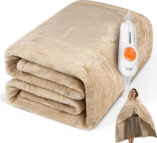 Gintao Wearable Heated Blanket Throw, Soft Flannel Electric Heating Blanket