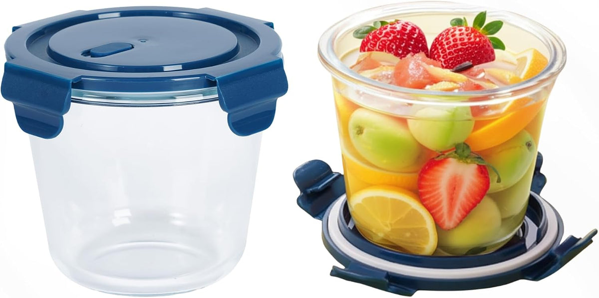 Coco Andrea Reusable round Glass Meal Prep Containers with Lids, 2 Sets