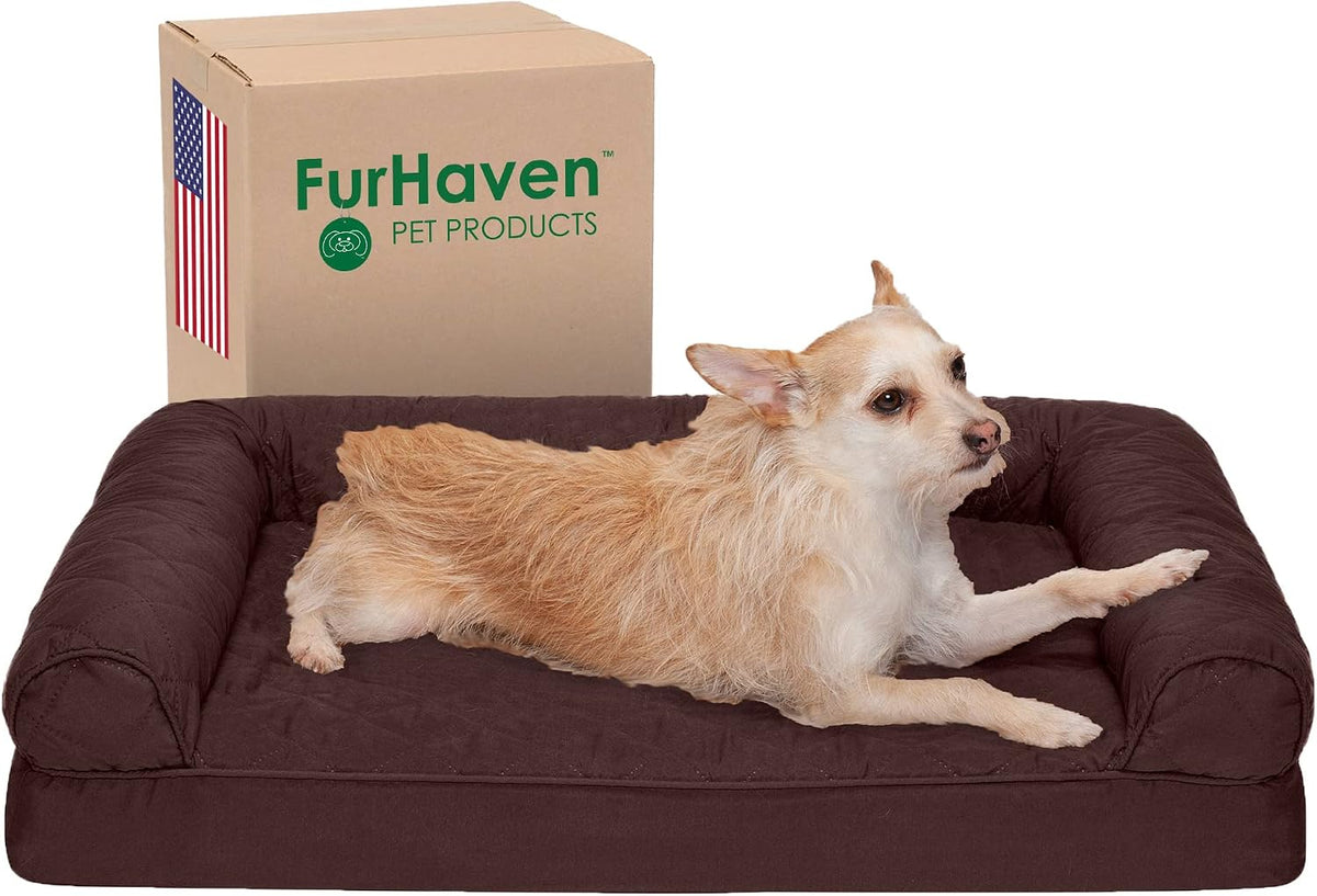 Furhaven Soft, Orthopedic Foam Sofa Dog Bed with Washable & Removable Cover - Quilted - Coffee, Dogs up to 35 Lbs - Medium