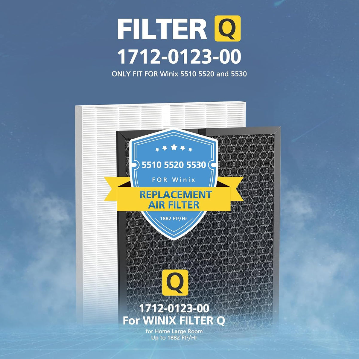 5510 5520 5530 Filter Q for WINIX 5510 5520 5530 Air Purifier Filter Replacement 1712-0123-00 for Large Room 1882 Ft²/Hr 2 H13 True HEPA Filters & 2 Activated Carbon, 2+2 Pack