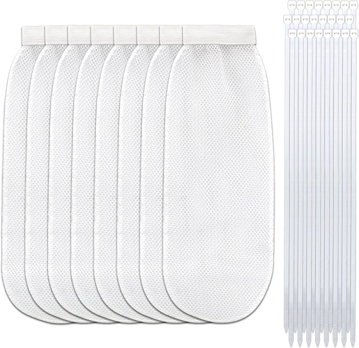 32-Piece Lint Trap and Cable Ties Set for Washing Machine, Includes 8 Nylon Mesh Lint Traps and 24 Cable Ties, Easy and Effective Lint Filtration (White)