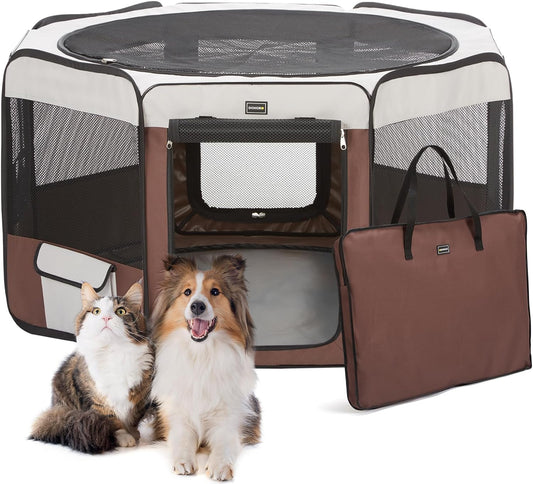 Dog Playpen 55" Portable Pet Play Pens for Medium Large Dogs, Foldable Exercise Kennel Tent Crate Indoor/Outdoor Travel Camping, Removable Top/Bottom (55"X55"X30"), 8