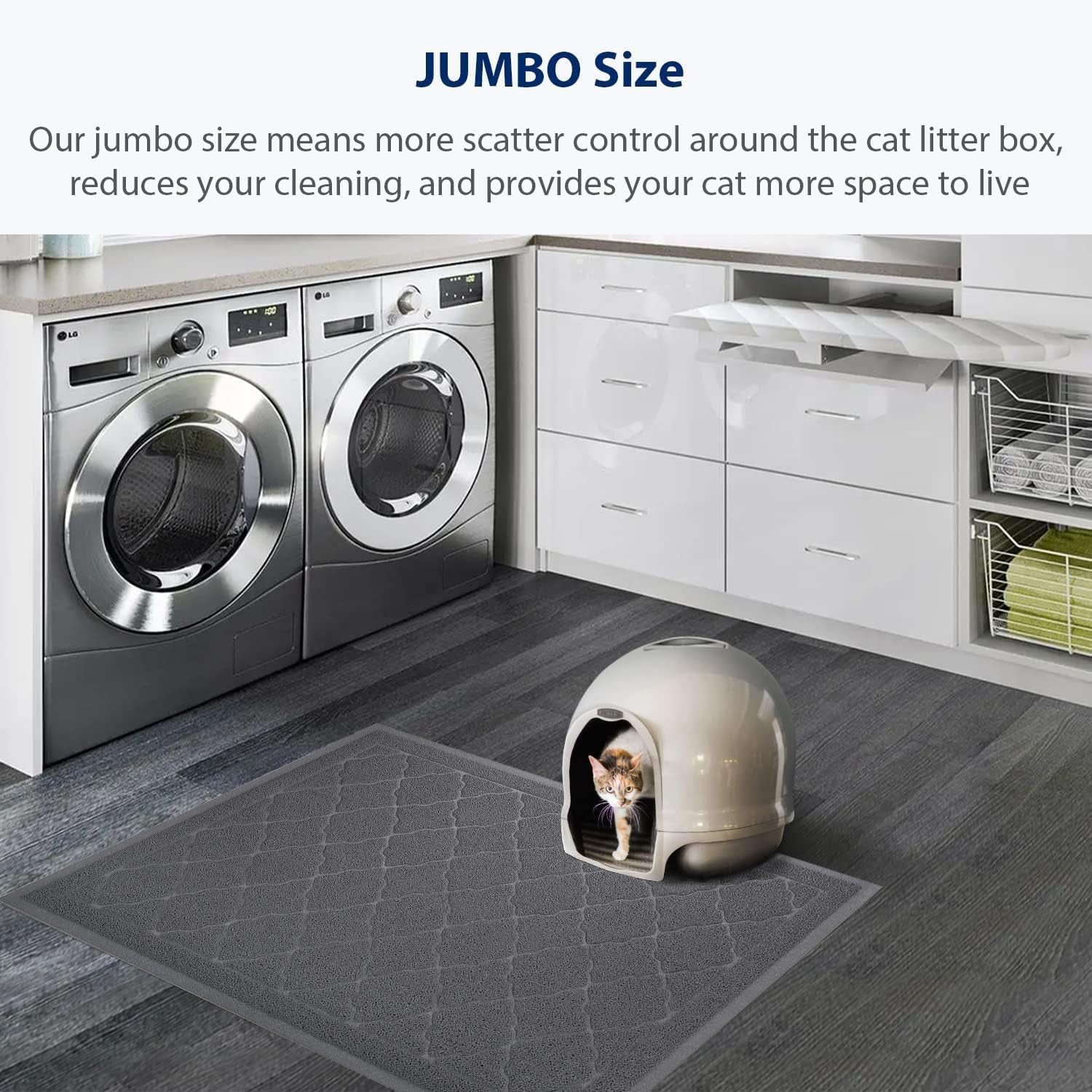 Wepet Cat Litter Box Mat, Kitty Premium PVC Pad, Durable Trapping Rug, Phthalate Free, Urine-Resistant, Scatter Control, XXL 47 X 36 Inch, Grey