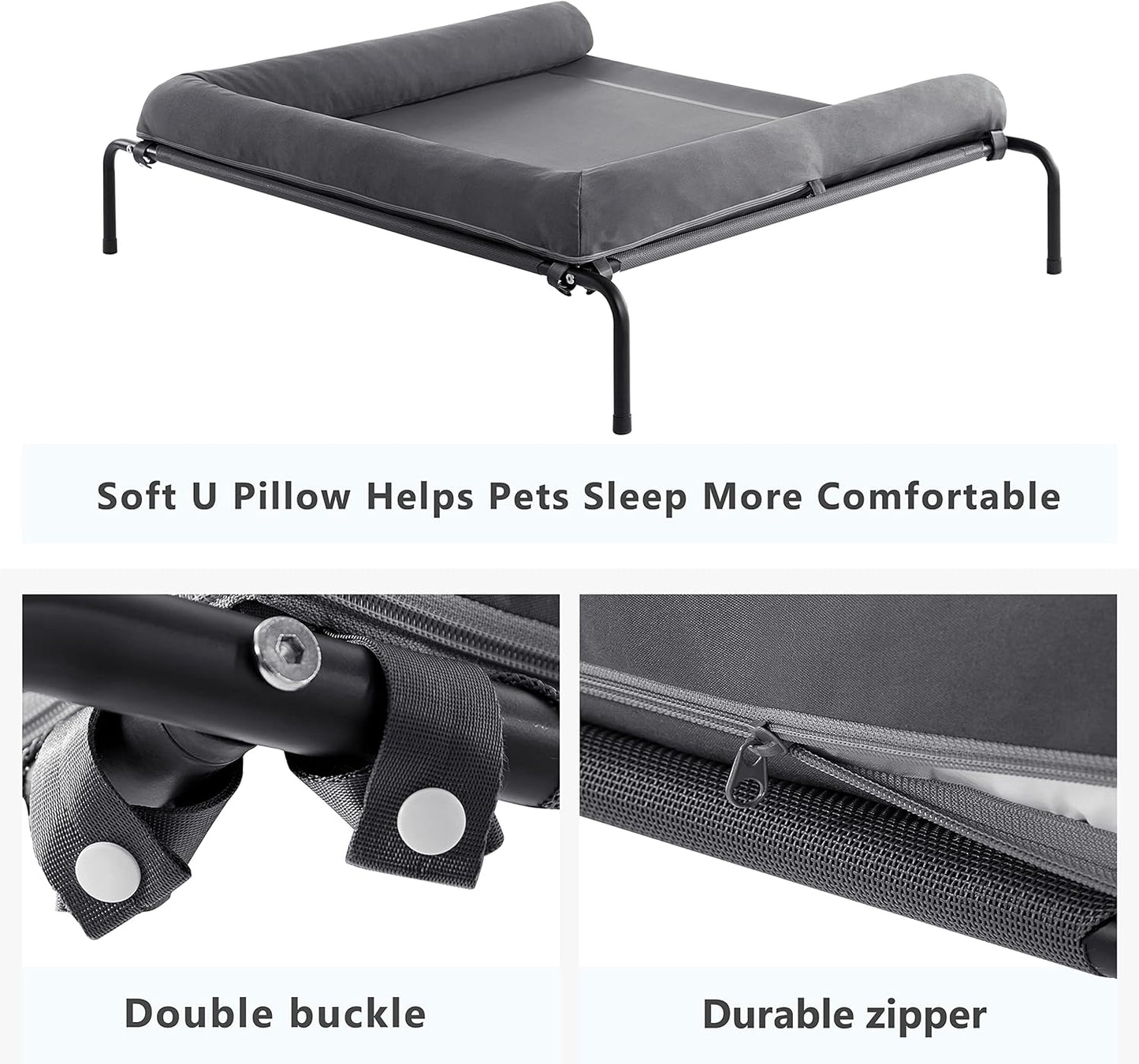 WESTERN HOME Cooling Elevated Dog Bed for Large Dogs, Portable Indoor & Outdoor Raised Dog Bed with Breathable Mesh, Chew Proof Pet Hammock Cots with Removable and Waterproof Bolsters