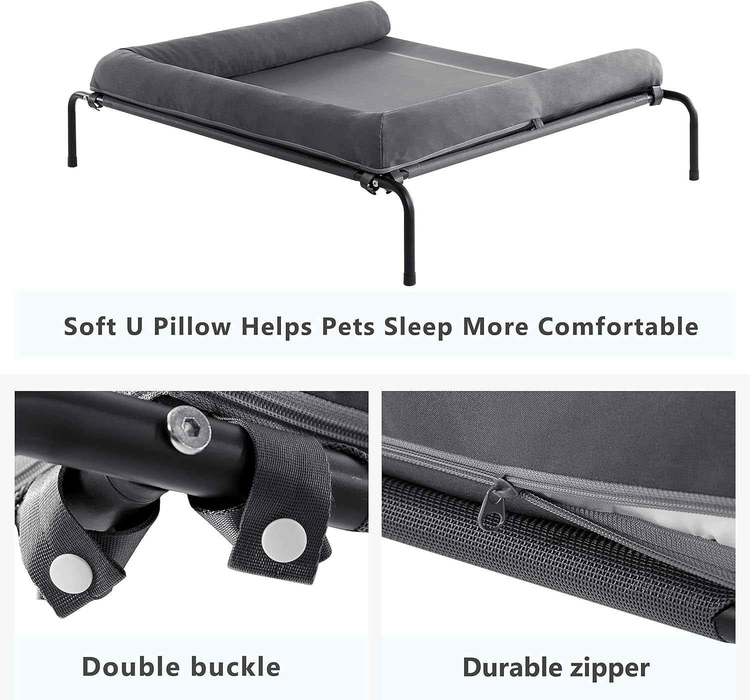 WESTERN HOME Cooling Elevated Dog Bed for Large Dogs, Portable Indoor & Outdoor Raised Dog Bed with Breathable Mesh, Chew Proof Pet Hammock Cots with Removable and Waterproof Bolsters