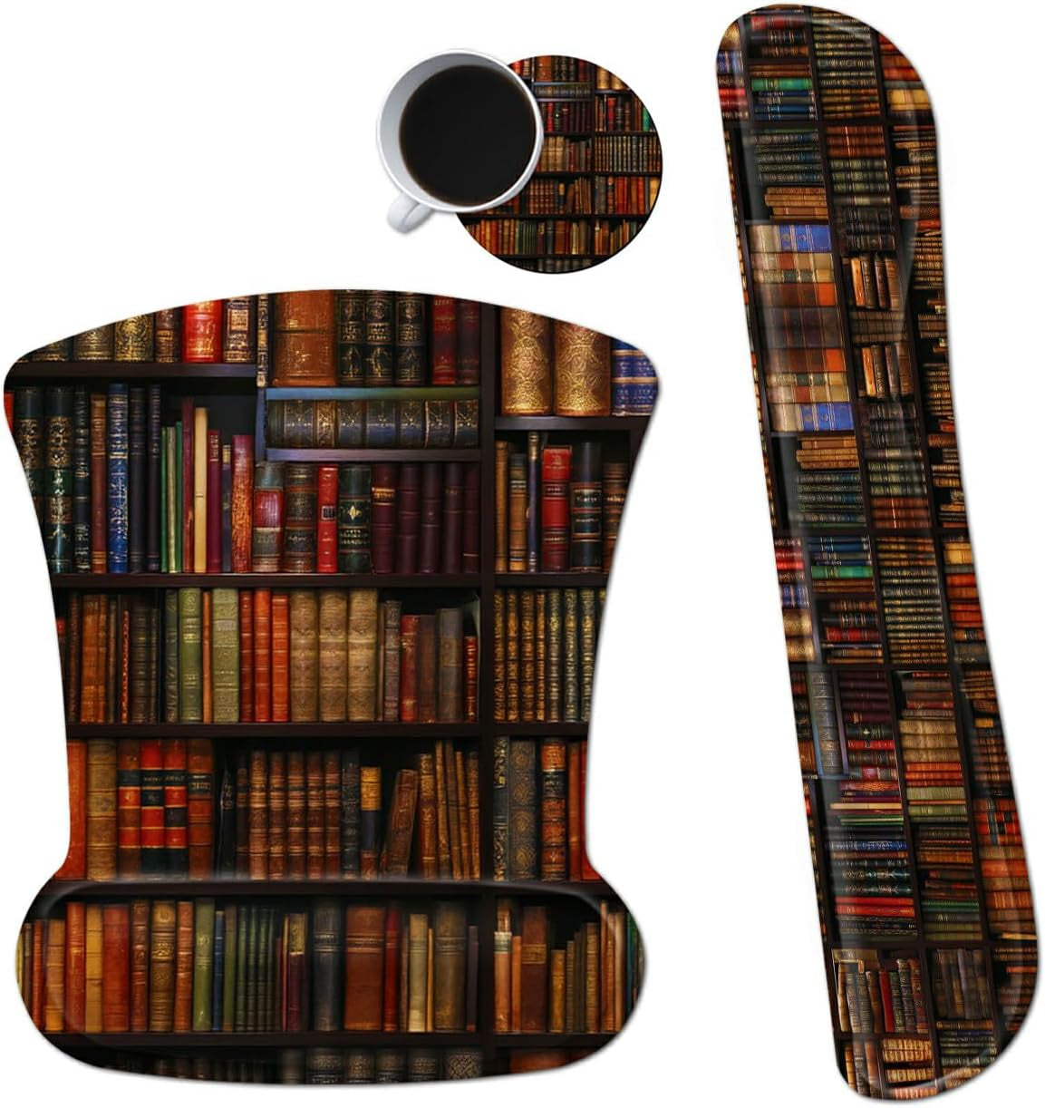 Ergonomic Memory Foam Keyboard Wrist Rest Pad Set, Library Books