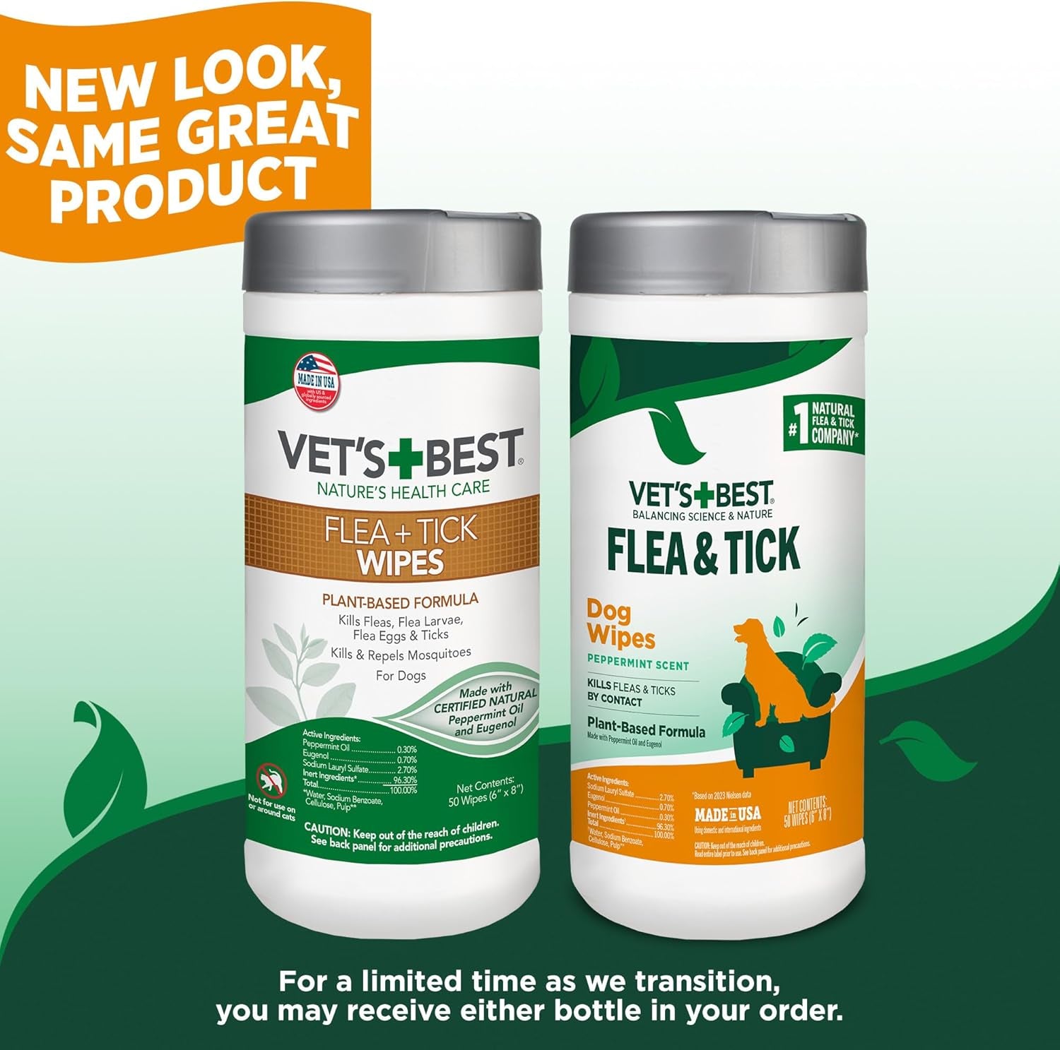 Vet'S Best Flea & Tick Wipes for Dogs, Plant-Based, Pest Control, 50 Count | Plant-Based Flea & Tick Wipes, Essential Oils, Helps Control Fleas & Ticks, for Dogs, Kennels & Home Use