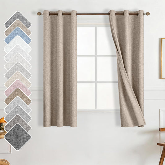 100% Blackout Curtains Double-Sided Linen Textured for Bedroom Grommet Thermal Insulated Room Darkening Drapes for Living Room(2 Panels,42 X 63 Inch,Linen)
