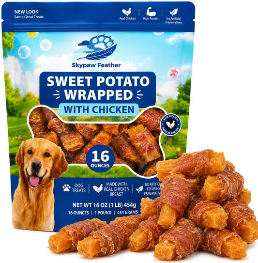 Chicken Wrapped Sweet Potato Dog Treats, Rawhide Free Chewy Rewards, 16 Oz