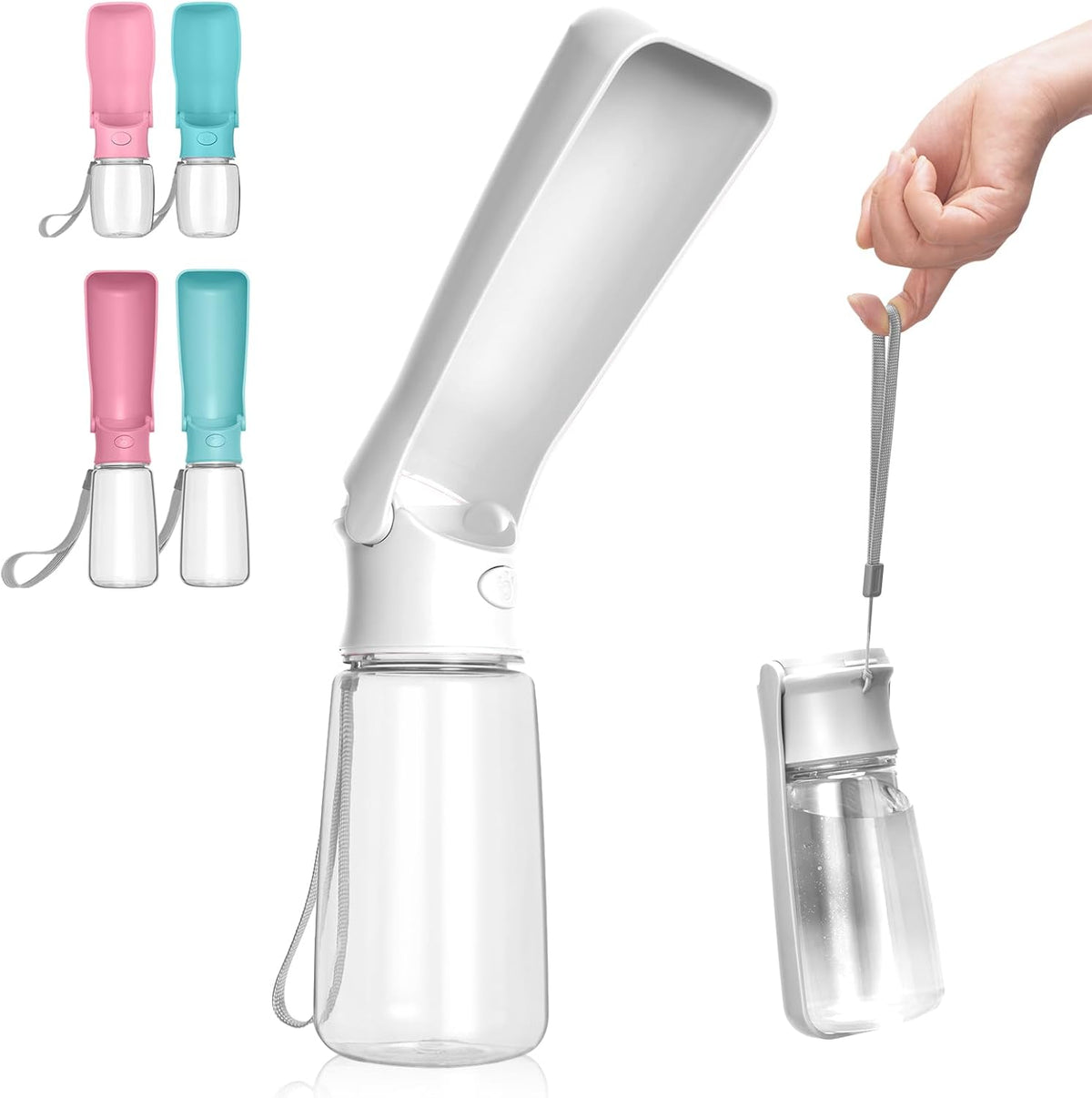 Foldable Dog Water Bottle, Leak Proof Dispenser, White, 19Oz