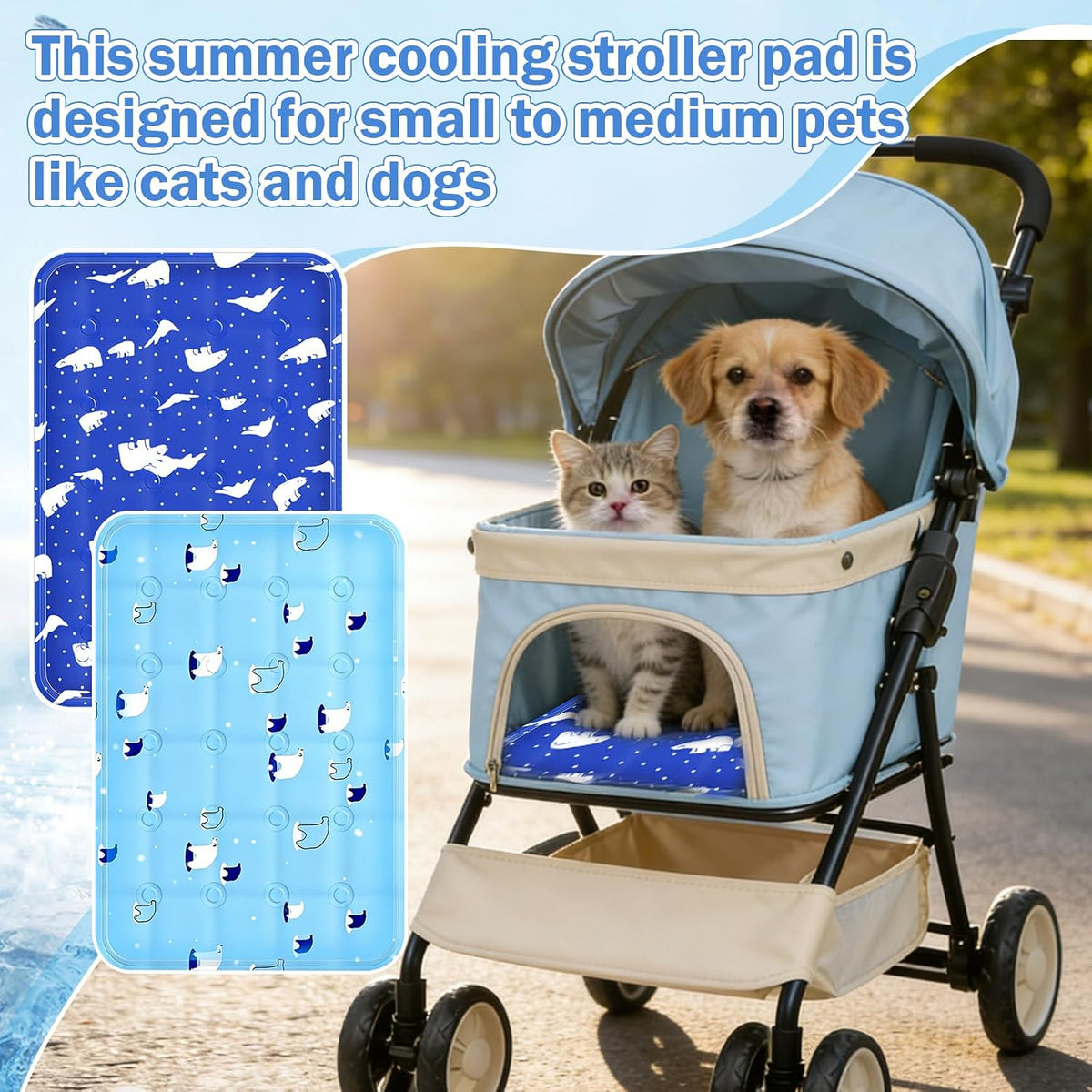 2Pcs Dog Stroller Cooling Mat for Pet Stroller Outdoor Pet Cooling Mat Waterproof Cooling Pad for Small Cat Puppy,Colorful