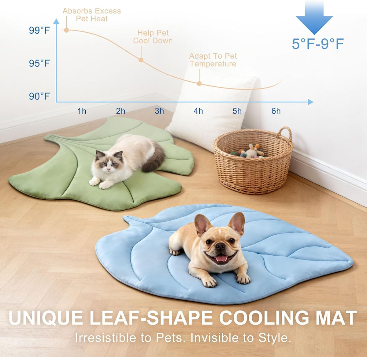 BEAUTYZOO Cooling Mat for Dogs & Cats, Dog Cooling Mat Q-Max>0.4, Double-Sided Pet Cool Pads for Summer, Crate, Kennel, Waterproof Outdoor Cooling Bed, Non-Gel Washable Chill Mats 37"X34" Leaf Shaped