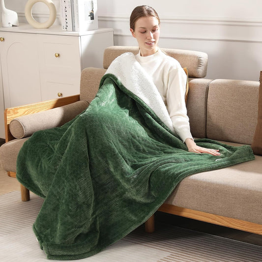 Electric Throw Blanket Heated Throw-Electric Lap Blankets for Adults, Green