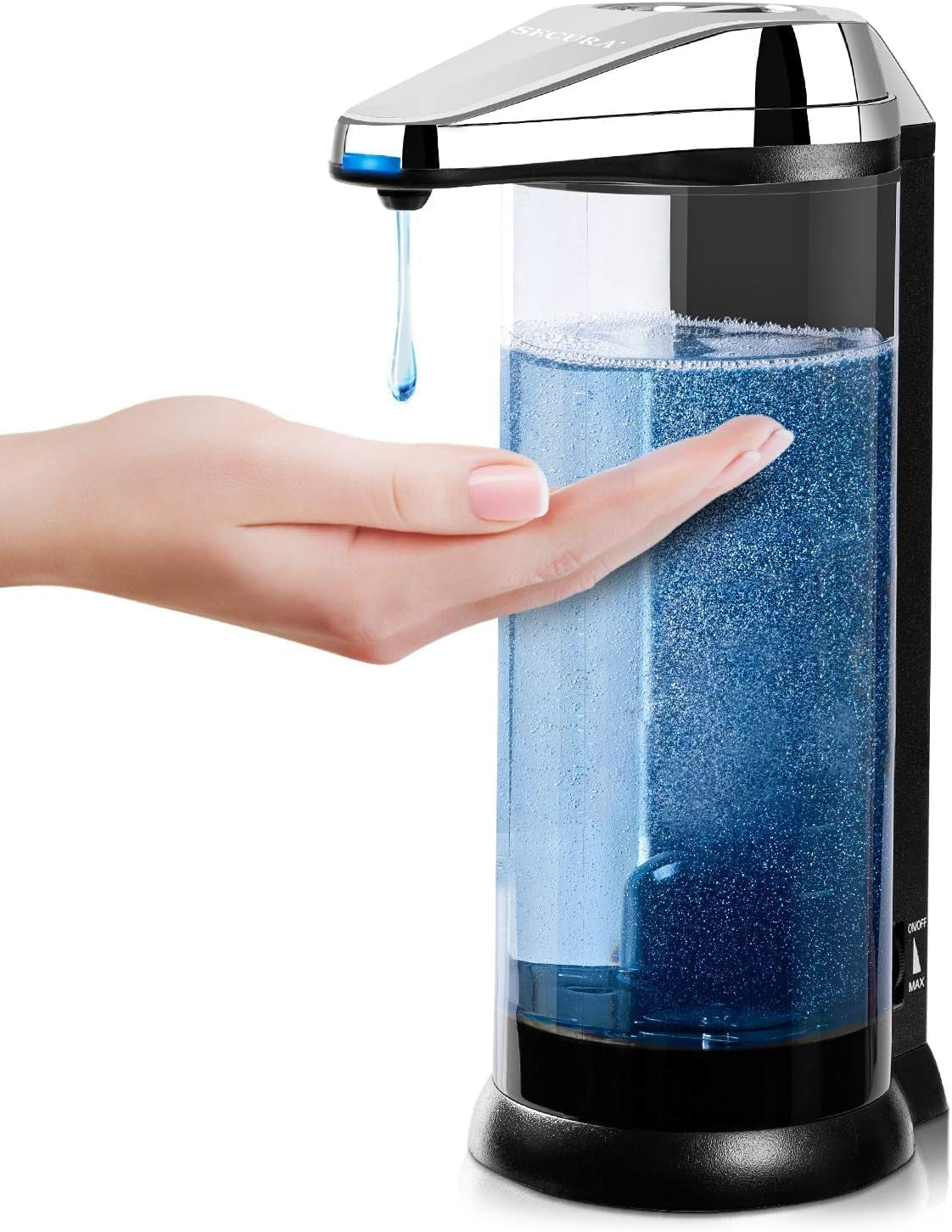 Secura 17Oz Automatic Liquid Soap Dispenser, Touchless Battery Operated Hand Soap Dispenser with Adjustable Soap Dispensing Volume Control Dial, Personal Care Dispenser (Chrome)