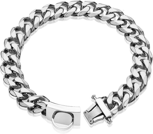 Dog Chain Collar Walking Metal Collar with Design Secure Buckle Cuban Link Strong Heavy Duty Chew Proof for Large Dogs(19Mm, 22")