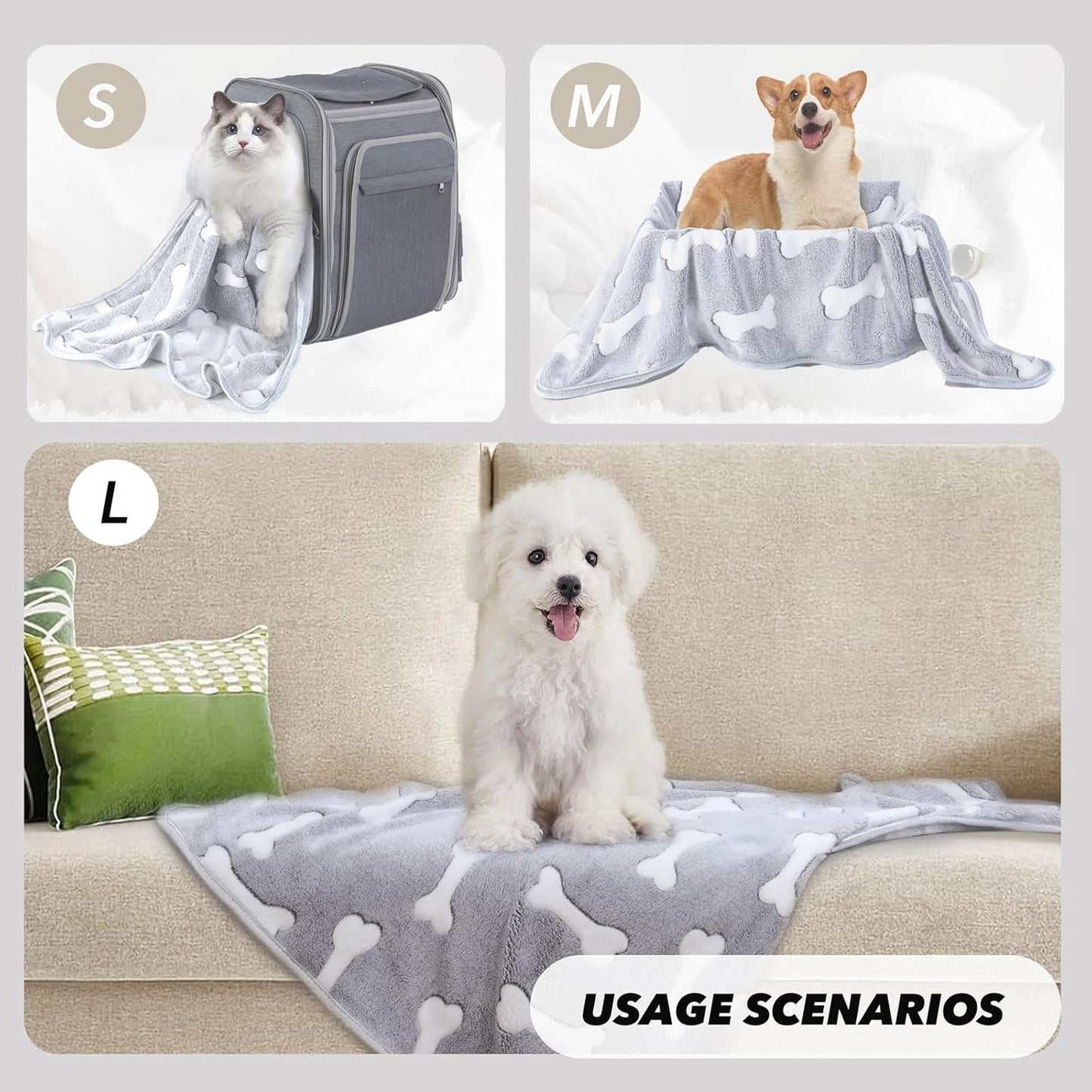 1 Pack 3 Puppy Blankets Super Soft Warm Sleep Mat Grey Cute Print Fluffy Fleece Pet Flannel Throw Dog Blankets for Small Dogs Cats,Star&Bone&Love- Small (23"X15")