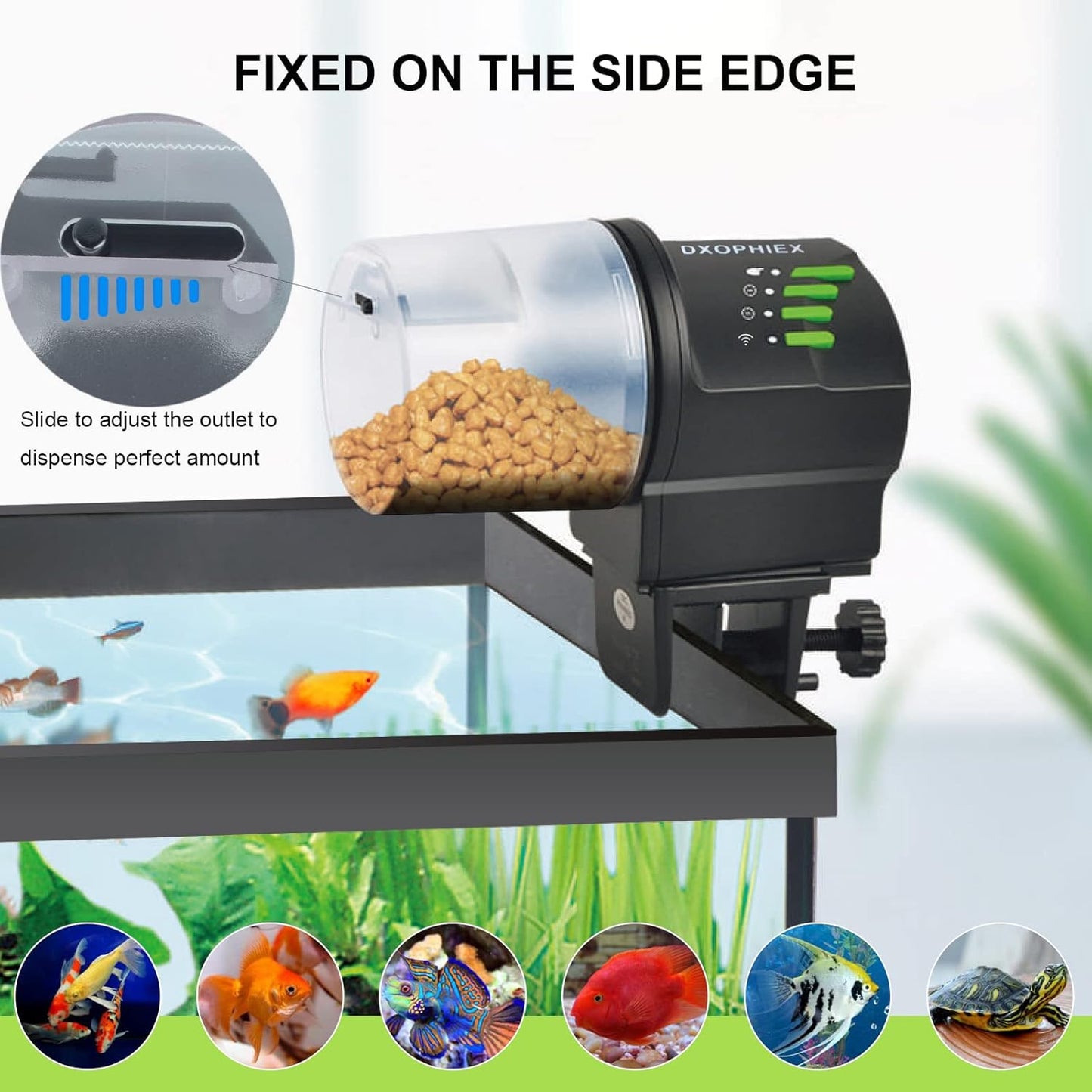 DXOPHIEX Wifi Fish Feeder Automatic Fish Feeder Automatic Dispenser Vacation for Aquarium and Turtle Tank with Feeding Ring