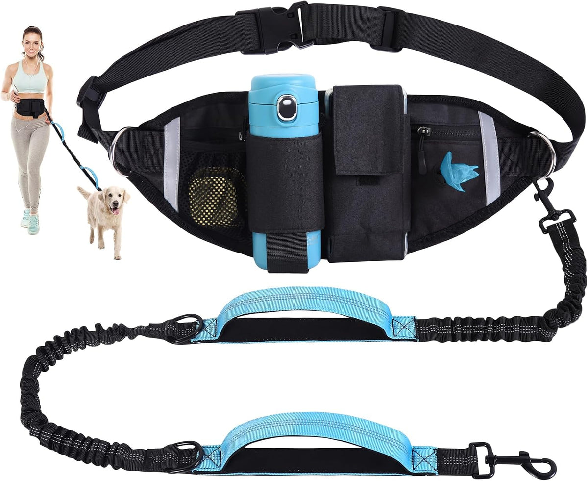 Hands Free Dog Leash, Waist Leash for Dog Walking, Running, Jogging (Blue)